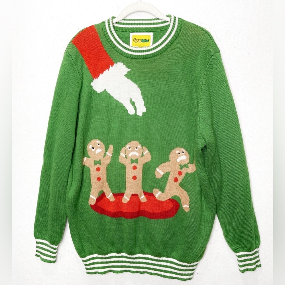 Tipsy Elves Gingerbread Nightmare Green Pullover Sweater Ugly Christmas Sweater